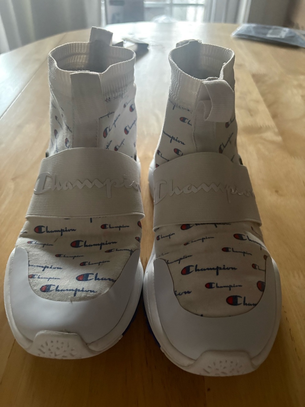 Women's Champion White Sock Sneakers with Logo Print, 8